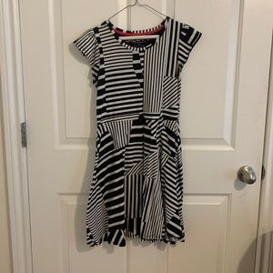 Girls asymmetric black and white striped swing dress